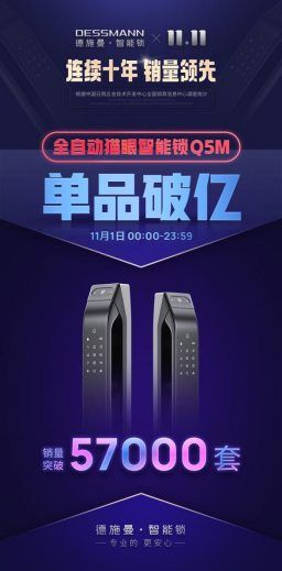 首小时破亿单品诞生!德施曼双十一首日战报:总销售1.9亿,稳居全网第一